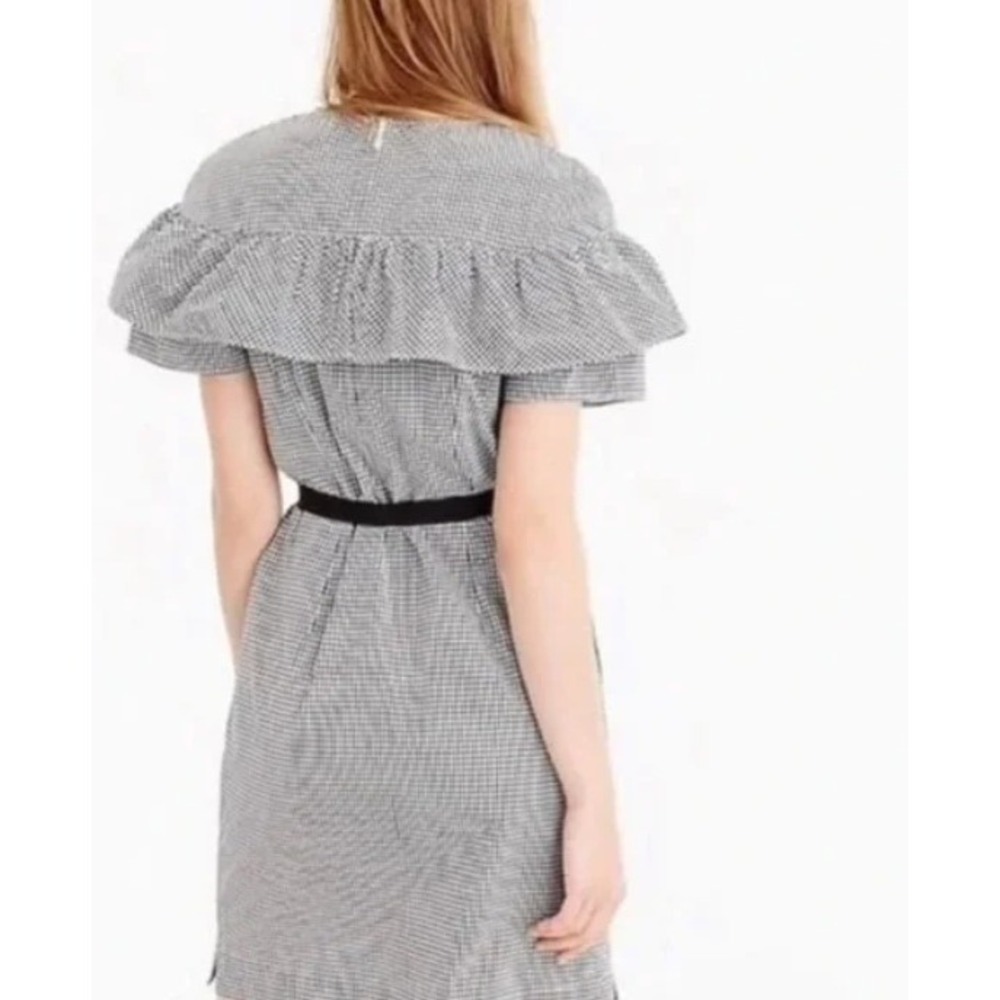 J Crew Womens Black White Micro Gingham Dress Ruffle Tiered Belted Size 6 - Picture 5 of 9